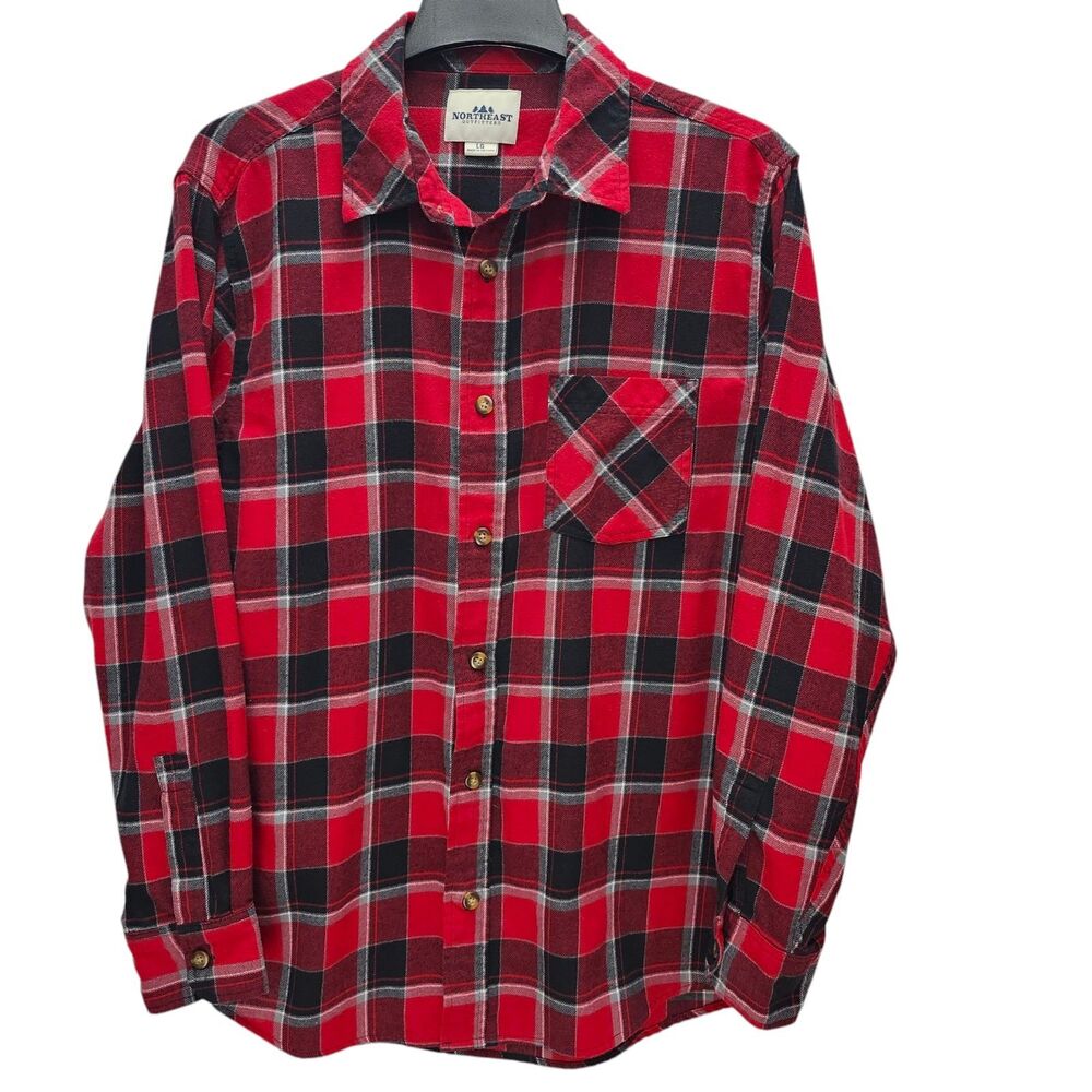 Northeast Outfitters Flannel Shirt Mens Large Black Red Plaid Cabincore Gorpcore